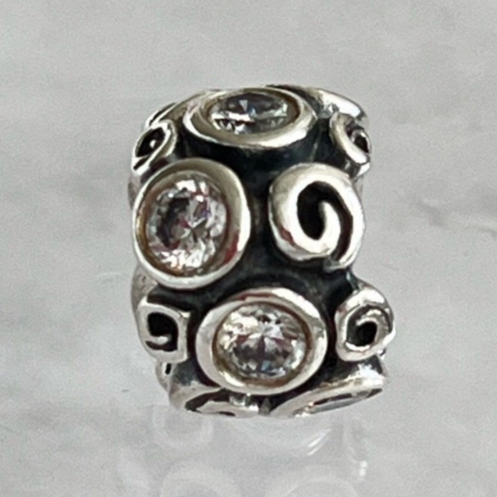 Pandora 925 Clear CZ Primrose Path Rare Retired Swirls Bead Charm
